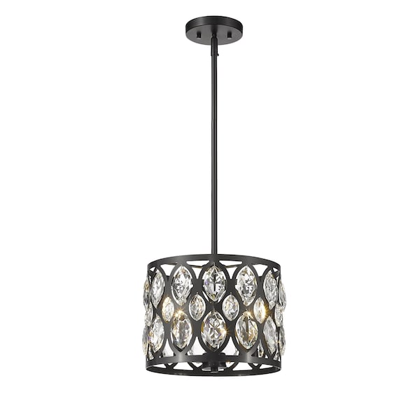 Dealey 3 Light Chandelier, Matte Black + Clear Crystal